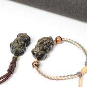 Buddha Stones Gold Sheen Obsidian PiXiu Wealth Rope Necklace Pendant Bracelet