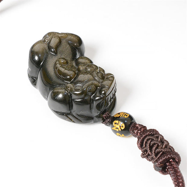 Buddha Stones Gold Sheen Obsidian PiXiu Wealth Rope Necklace Pendant Bracelet