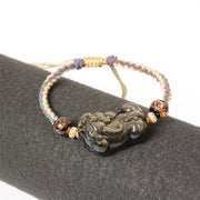 Buddha Stones Gold Sheen Obsidian PiXiu Wealth Rope Necklace Pendant Bracelet