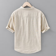 Buddha Stones Summer Solid Color Men's Half Button Short Sleeve Cotton Linen Shirt