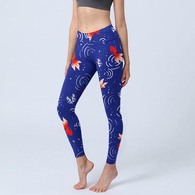 Buddha Stones Goldfish Water Ripples Pattern Print Gym Leggings Women's Yoga Pants
