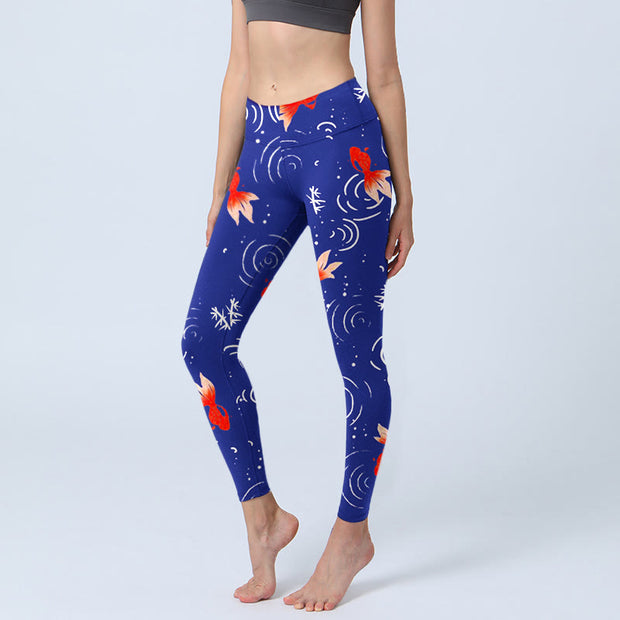 Buddha Stones Goldfish Water Ripples Pattern Print Gym Leggings Women's Yoga Pants - MediumBlue - US18，UK/AU22，EU50 (4XL) - image 1