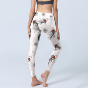 Buddha Stones Koi Fish Chrysanthemum Pattern Print Gym Leggings Women's Yoga Pants
