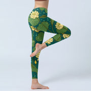 Buddha Stones Blooming Lotus Flower Lotus Leaves Pattern Print Gym Leggings Women's Yoga Pants - image 4