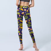Buddha Stones Blooming Pink White Lotus Flower Lotus Leaves Pattern Print Gym Leggings Women's Yoga Pants - image 7