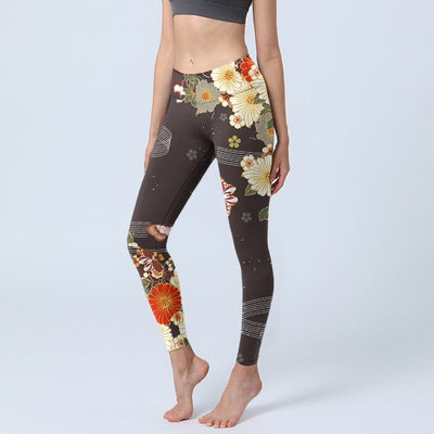 Buddha Stones Floral Butterfly Pattern Print Gym Leggings Women's Yoga Pants