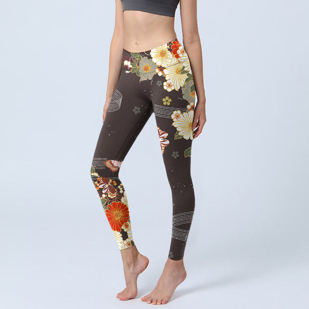 Buddha Stones Floral Butterfly Pattern Print Gym Leggings Women's Yoga Pants