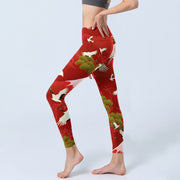 Buddha Stones Crane Mount Fuji Pine Tree Pattern Print Gym Leggings Women's Yoga Pants