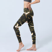 Buddha Stones Soaring Crane Pine Tree Pattern Print Gym Leggings Women's Yoga Pants