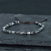 Buddha Stones Natural Black Glitter Stone Courage Spacer Bead Bracelet