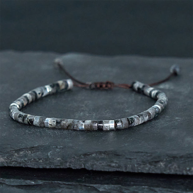 Buddha Stones Natural Black Glitter Stone Courage Spacer Bead Bracelet