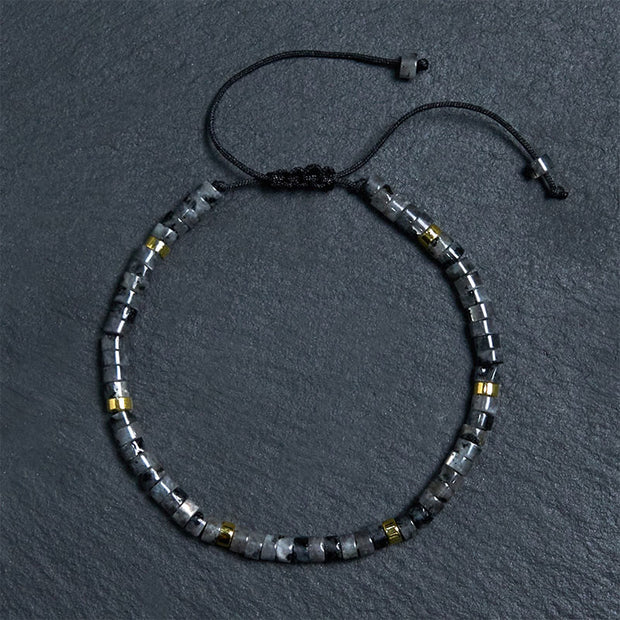 Buddha Stones Natural Black Glitter Stone Courage Spacer Bead Bracelet