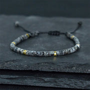 Buddha Stones Natural Black Glitter Stone Courage Spacer Bead Bracelet