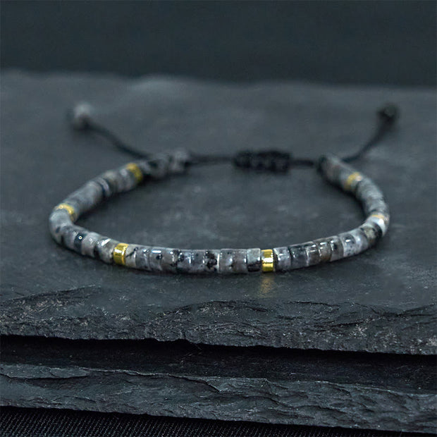 Buddha Stones Natural Black Glitter Stone Courage Spacer Bead Bracelet