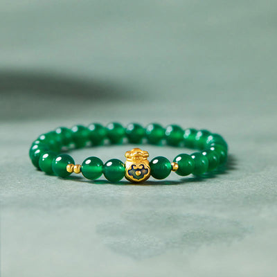 Buddha Stones 999 Sterling Silver Lucky Bag Green Chalcedony Calm Bracelet