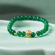 Buddha Stones 999 Sterling Silver Lucky Bag Green Chalcedony Calm Bracelet