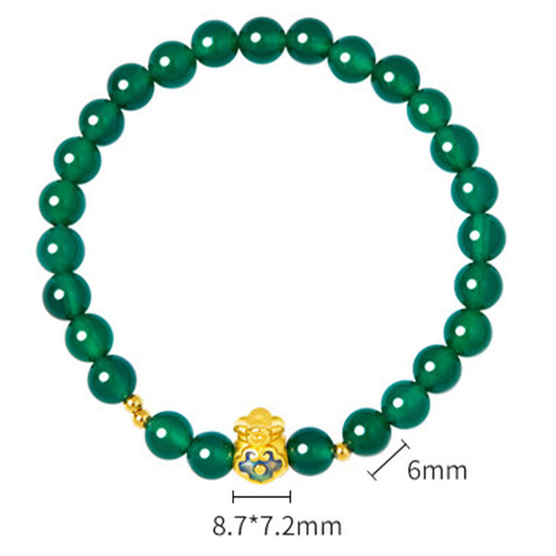 Buddha Stones 999 Sterling Silver Lucky Bag Green Chalcedony Calm Bracelet