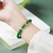 Buddha Stones 999 Sterling Silver Lucky Bag Green Chalcedony Calm Bracelet