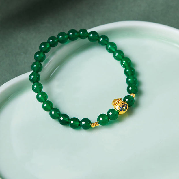Buddha Stones 999 Sterling Silver Lucky Bag Green Chalcedony Calm Bracelet
