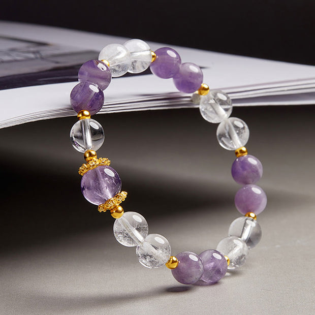 Buddha Stones 925 Sterling Silver Natural Amethyst White Crystal Balance Bracelet