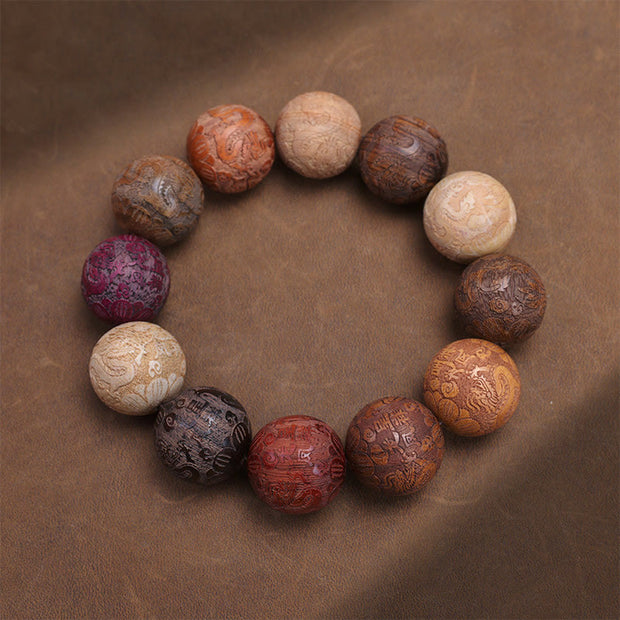 Gratuit aujourd'hui: protection de guérison Sandalwood Chinois Zodiac Dragon Phoenix FU Bracelet de caractère