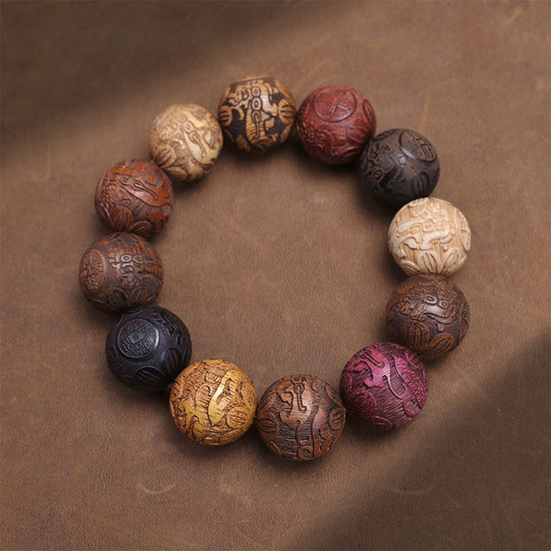 Gratuit aujourd'hui: protection de guérison Sandalwood Chinois Zodiac Dragon Phoenix FU Bracelet de caractère