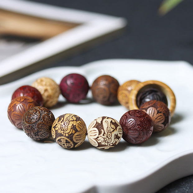 Gratuit aujourd'hui: protection de guérison Sandalwood Chinois Zodiac Dragon Phoenix FU Bracelet de caractère