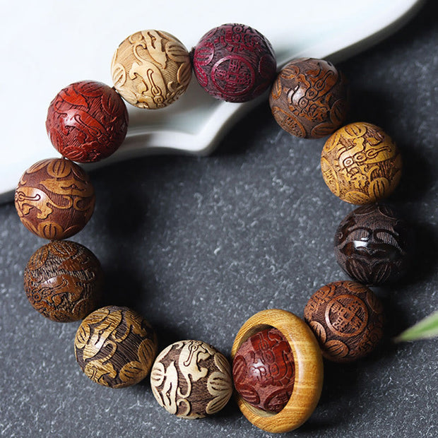 Gratuit aujourd'hui: protection de guérison Sandalwood Chinois Zodiac Dragon Phoenix FU Bracelet de caractère