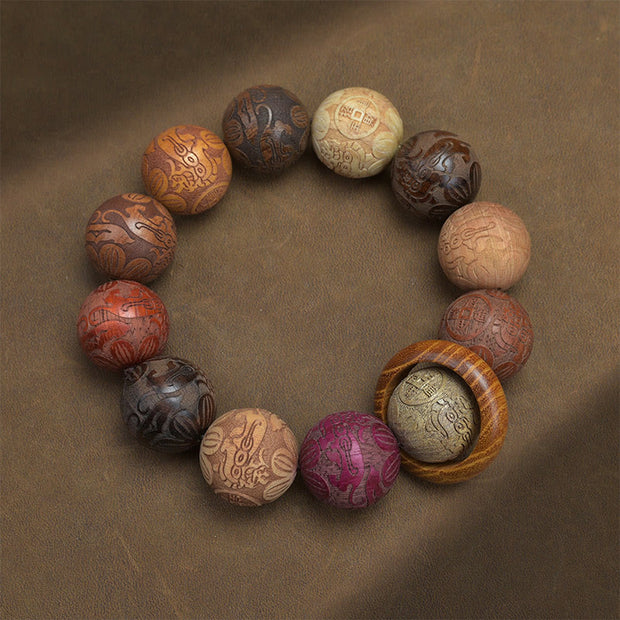 Gratuit aujourd'hui: protection de guérison Sandalwood Chinois Zodiac Dragon Phoenix FU Bracelet de caractère