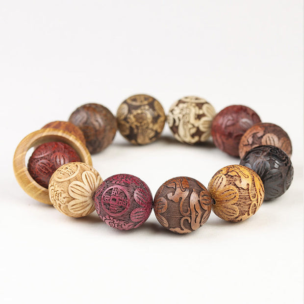 Gratuit aujourd'hui: protection de guérison Sandalwood Chinois Zodiac Dragon Phoenix FU Bracelet de caractère