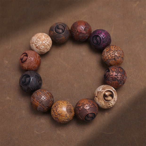 Gratuit aujourd'hui: protection de guérison Sandalwood Chinois Zodiac Dragon Phoenix FU Bracelet de caractère
