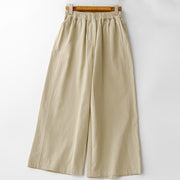 Buddha Stones Spring Commute Solid Color High Waist Women's Wide Leg Cotton Linen Pants With Pockets