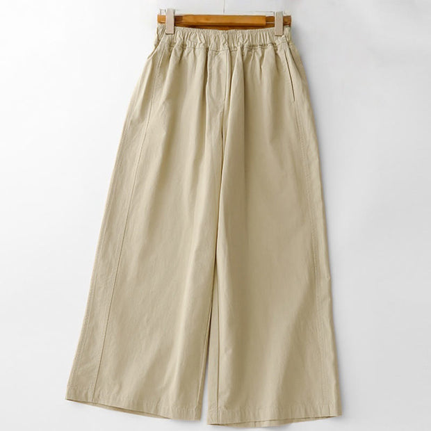 Buddha Stones Spring Commute Solid Color High Waist Women's Wide Leg Cotton Linen Pants With Pockets