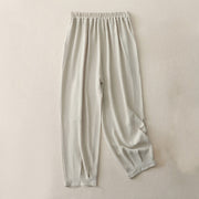 Buddha Stones Commute Casual Plain Frog-Button Design Women's Harem Cotton Linen 7-8 Length Pants With Pockets