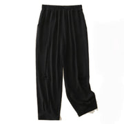 Buddha Stones Commute Casual Plain Frog-Button Design Women's Harem Cotton Linen 7-8 Length Pants With Pockets