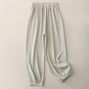 Buddha Stones Summer Commute Plain Pleated Design 7-8 Length Women's Harem Cotton Linen Pants With Pockets