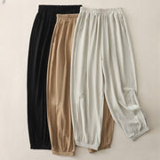 Buddha Stones Summer Commute Plain Pleated Design 7-8 Length Women's Harem Cotton Linen Pants With Pockets