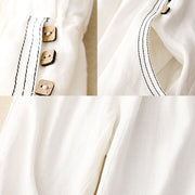 Buddha Stones Commute Casual Pure Color Buttons Design 7-8 Length Women's Harem Cotton Pants With Pockets
