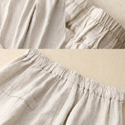 Buddha Stones Commute Casual Pure Color Buttons Design 7-8 Length Women's Harem Cotton Pants With Pockets