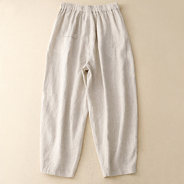 Buddha Stones Commute Casual Pure Color Buttons Design 7-8 Length Women's Harem Cotton Pants With Pockets