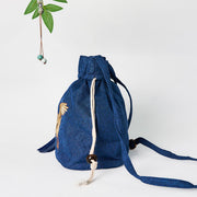 Buddha Stones Embroidered Navy Blue Crane Cotton Linen Crossbody Bag Shoulder Bag