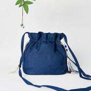 Buddha Stones Embroidered Navy Blue Crane Cotton Linen Crossbody Bag Shoulder Bag