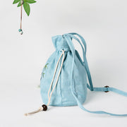 Buddha Stones Embroidered Green Bamboo Cotton Linen Crossbody Bag Shoulder Bag