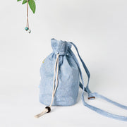 Buddha Stones Embroidered Light Blue Fairy Deer Auspicious Clouds Cotton Linen Crossbody Bag Shoulder Bag