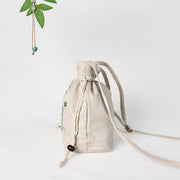 Buddha Stones Embroidered Beige Orchid Grass Cotton Linen Crossbody Bag Shoulder Bag