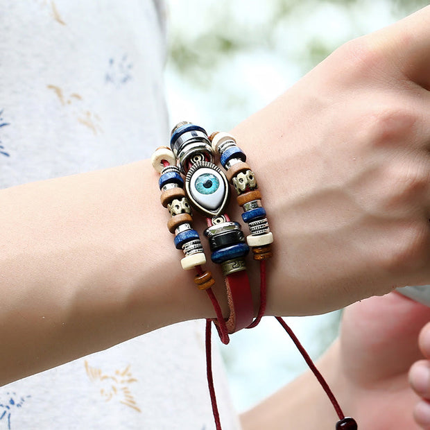 Buddha Stones Tibetan Evil Eye Leather Adjustable Protection Bracelet - image 8