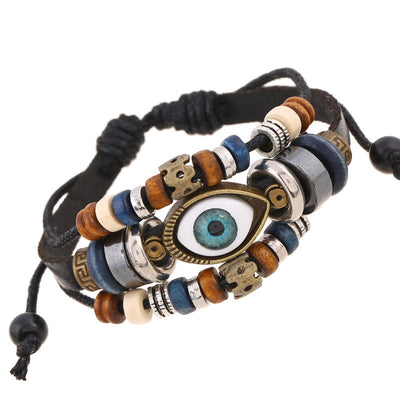 Buddha Stones Tibetan Evil Eye Leather Adjustable Protection Bracelet