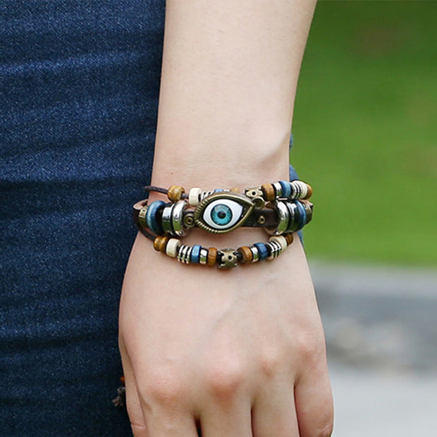 Buddha Stones Tibetan Evil Eye Leather Adjustable Protection Bracelet - image 34