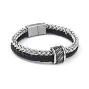 Buddha Stones Leather Double Layer Titanium Steel Balance Magnetic Buckle Bracelet