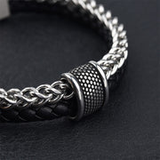 Buddha Stones Leather Double Layer Titanium Steel Balance Magnetic Buckle Bracelet